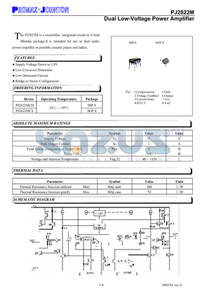 PJ2822MCS datasheet - Dual Low-Voltage Power Amplifier