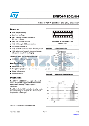 EMIF06-MSDN16 datasheet - 6-line IPAD, EMI filter and ESD protection