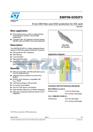 EMIF06-SD02F3 datasheet - 6 line EMI filter and ESD protection for SD card