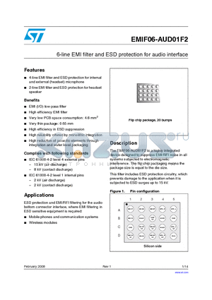 EMIF06-AUD01F2 datasheet - 6-line EMI filter and ESD protection for audio interface