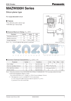 MAZW120H datasheet - Silicon planar type For surge absorption circuit