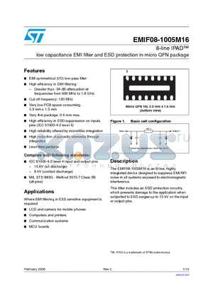 EMIF08-1005M16 datasheet - 8-line IPAD low capacitance EMI filter and ESD protection in micro QFN package