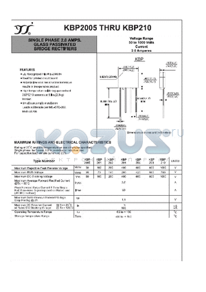 KBP204 datasheet - SINGLE PHASE 2.0 AMPS. GLASS PASSIVATED BRIDGE RECTIFIERS