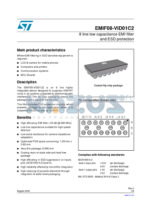 EMIF08-VID01C1 datasheet - 8 line low capacitance EMI filter and ESD protection