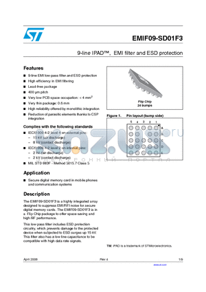 EMIF09-SD01F3 datasheet - 9-line IPAD, EMI filter and ESD protection