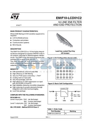 EMIF10-LCD01C2 datasheet - 10 LINE EMI FILTER AND ESD PROTECTION