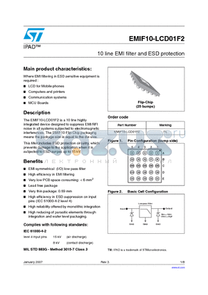 EMIF10-LCD01F2 datasheet - 10 line EMI filter and ESD protection