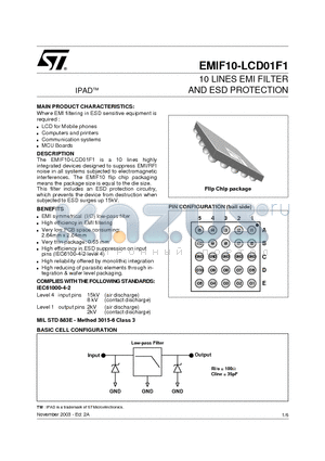 EMIF10-LCD01F1 datasheet - 10 LINES EMI FILTER AND ESD PROTECTION