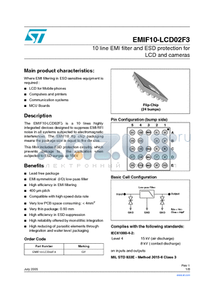 EMIF10-LCD02F3 datasheet - 10 line EMI filter and ESD protection for LCD and cameras