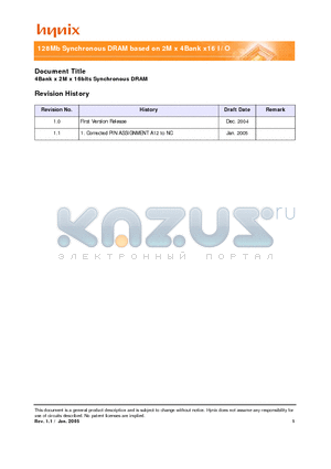 HY57V281620ELT-5 datasheet - 128Mb Synchronous DRAM based on 2M x 4Bank x16 I/O