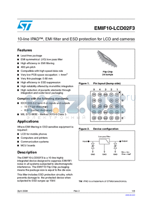 EMIF10-LCD02F3_08 datasheet - 10-line IPAD, EMI filter and ESD protection for LCD and cameras