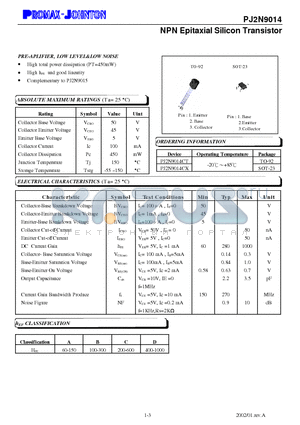 PJ2N9014 datasheet - NPN Epitaxial Silicon Transistor