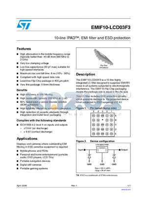 EMIF10-LCD03F3 datasheet - 10-line IPAD, EMI filter and ESD protection