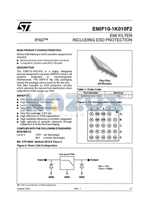 EMIF1K-X3ZZF1 datasheet - EMI FILTER INCLUDING ESD PROTECTION