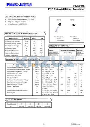 PJ2N9015CX datasheet - PRE-APLIFIER, LOW LEVEL&LOW NOISE