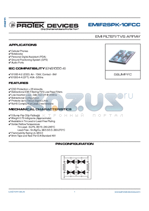EMIF2SPK-10FCC datasheet - EMI FILTER/TVS ARRAY