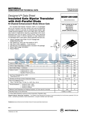 MGW12N120D datasheet - Insulated Gate Bipolar Transistor with Anti-Parallel Diode