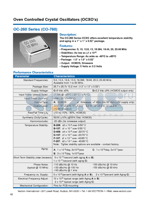 OC-260-CAB-208BA-20 datasheet - Oven Controlled Crystal Oscillators (OCXOs)