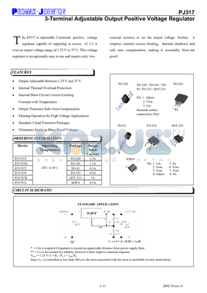 PJ317CT datasheet - 3-Terminal Adjustable Output Positive Voltage Regulator