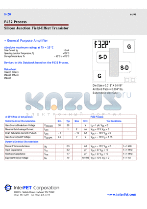PJ32 datasheet - Silicon Junction Field-Effect Transistor General Purpose Amplifier