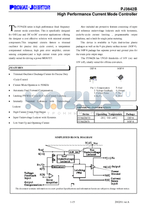 PJ3842 datasheet - High Performance Current Mode Controller