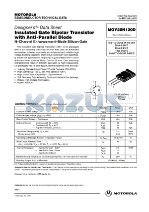 MGY20N120D datasheet - Insulated Gate Bipolar Transistor with Anti-Parallel Diode