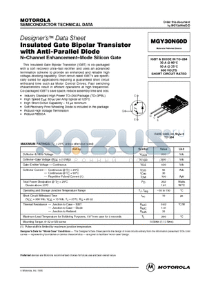 MGY30N60D datasheet - Insulated Gate Bipolar Transistor with Anti-Parallel Diode