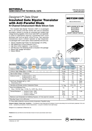 MGY25N120D datasheet - Insulated Gate Bipolar Transistor with Anti-Parallel Diode