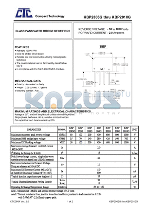 KBP208G datasheet - GLASS PASSIVATED BRIDGE RECTIFIERS