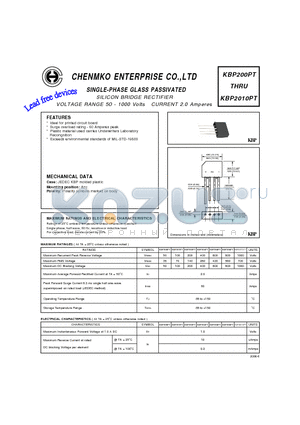 KBP208PT datasheet - SILICON BRIDGE RECTIFIER