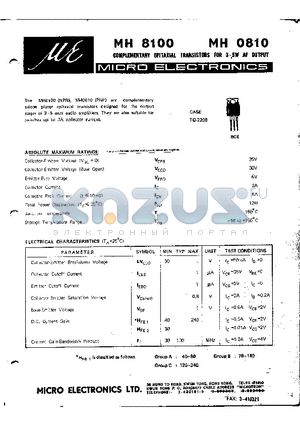 MH0810 datasheet - COMPLEMENTARY EPITAXIAL TRANSISTORS FOR 3-5W AF OUTPUT