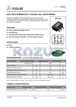 PJ3L85T/R13 datasheet - DATA BUS TERMINATOR / 3-PHASE, FULL WAVE BRIDGE