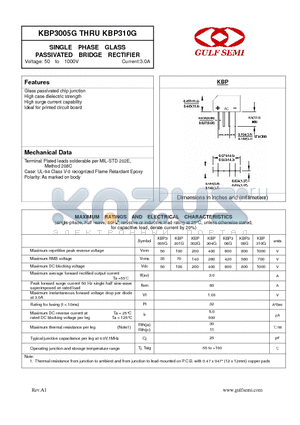 KBP3005G datasheet - SINGLE PHASE GLASS PASSIVATED BRIDGE RECTIFIER Voltage: 50 to 1000V Current:3.0A