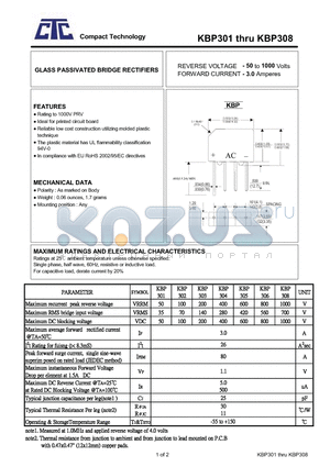 KBP301 datasheet - GLASS PASSIVATED BRIDGE RECTIFIERS