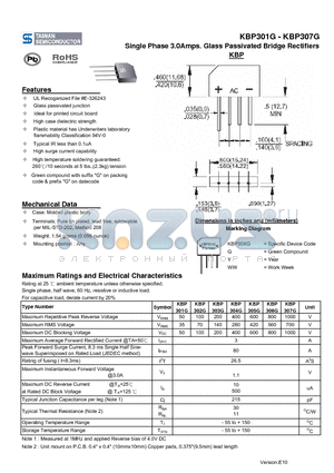 KBP302G datasheet - Single Phase 3.0Amps. Glass Passivated Bridge Rectifiers