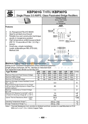 KBP302G datasheet - Single Phase 3.0 AMPS. Glass Passivated Bridge Rectifiers