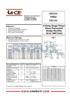 MB05M datasheet - 0.5Amp single phase glass passivated bridge retifier 50to1000 volts