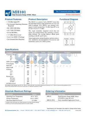 MH101 datasheet - High Dynamic Range MMIC Mixer