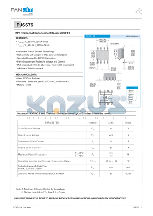 PJ6676 datasheet - 25V N-Channel Enhancement Mode MOSFET