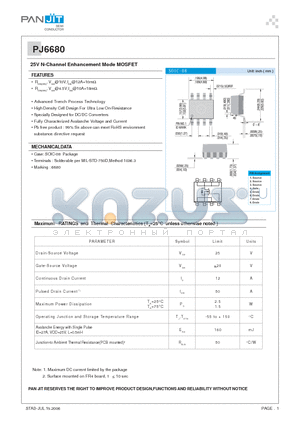 PJ6680 datasheet - 25V N-Channel Enhancement Mode MOSFET