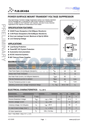 PJ6.6K48A datasheet - POWER SURFACE MOUNT TRANSIENT VOLTAGE SUPPRESSOR