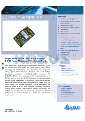 Q48SB9R650NRFC datasheet - Delphi Series Q48SB, 500W Bus Converter DC/DC Power Modules: 48V in, 9.6V/55A out