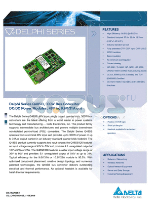 Q48SB10828NRFH datasheet - Delphi Series Q48SB, 300W Bus Converter DC/DC Power Modules: 48V in, 9.6V/31A out