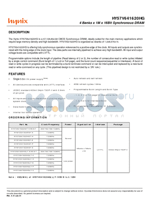 HY57V641620HGT-P datasheet - 4 Banks x 1M x 16Bit Synchronous DRAM