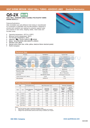 Q5-2X datasheet - HEAT SHRINK MEDIUM / HEAVY WALL TUBING - ADHESIVE LINED