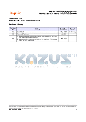 HY57V643220DLT-7 datasheet - 4Banks x 512K x 32bits Synchronous DRAM