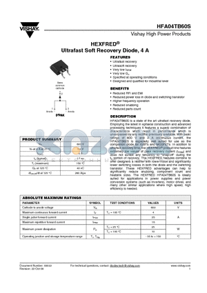 HFA04TB60S datasheet - Ultrafast Soft Recovery Diode, 4 A