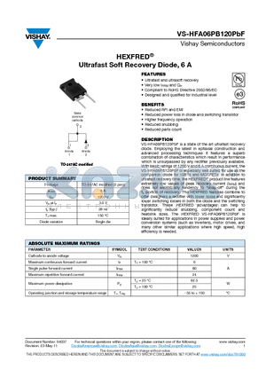 HFA06PB120PBF_11 datasheet - HEXFRED Ultrafast Soft Recovery Diode, 6 A