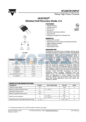 HFA06TB120 datasheet - Ultrafast Soft Recovery Diode, 6 A