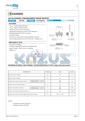 PJA45N02_R1_00001 datasheet - 20V N-CHANNEL ENHANCEMENT MODE MOSFET